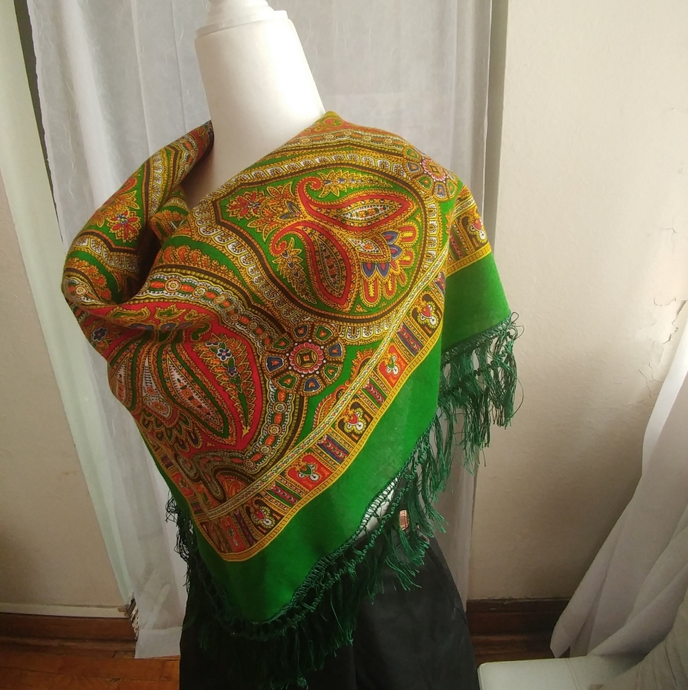 Retro Scarf Green Fringe Perfect Tied Tube Top - Picture 3 of 12